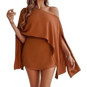 Elegant Off-Shoulder Brown Dress